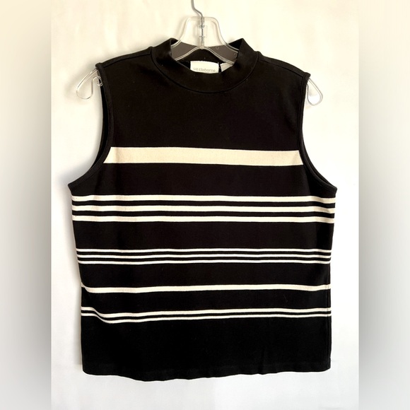 Liz Claiborne Tops - Lis Claiborne Lizsport Sleeveless Mock Neck Stripe Vest Black White Size L